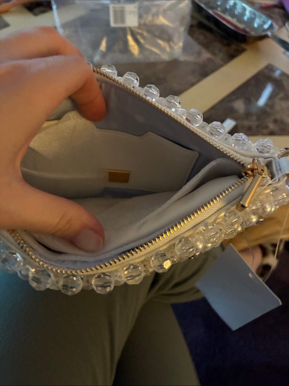 kate spade pearl and crystal bead clutch Bridal Bag Zip Flower Beaded NWT - Picture 3 of 4